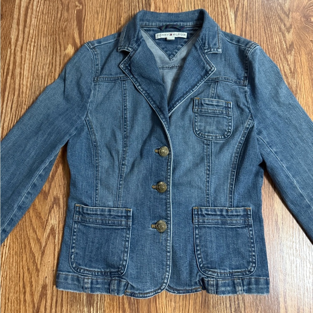 Tommy Hilfiger Women's Denim Jean Jacket Blazer Gold Buttons Sz 8 - Picture 6 of 9